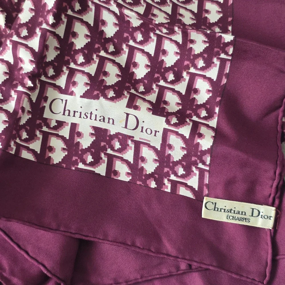 Auth Dior Oblique Trotter Bordeaux Silk Scarf